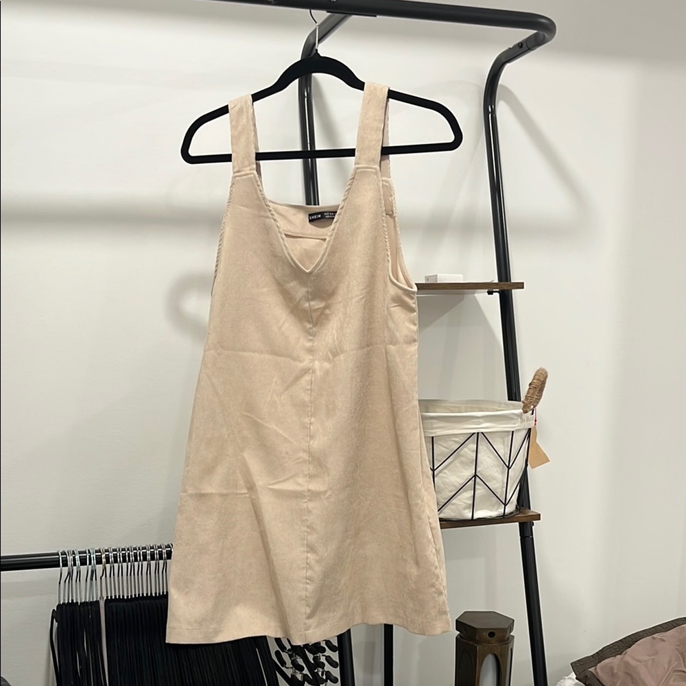 Beige Sleeveless Corduroy Dress